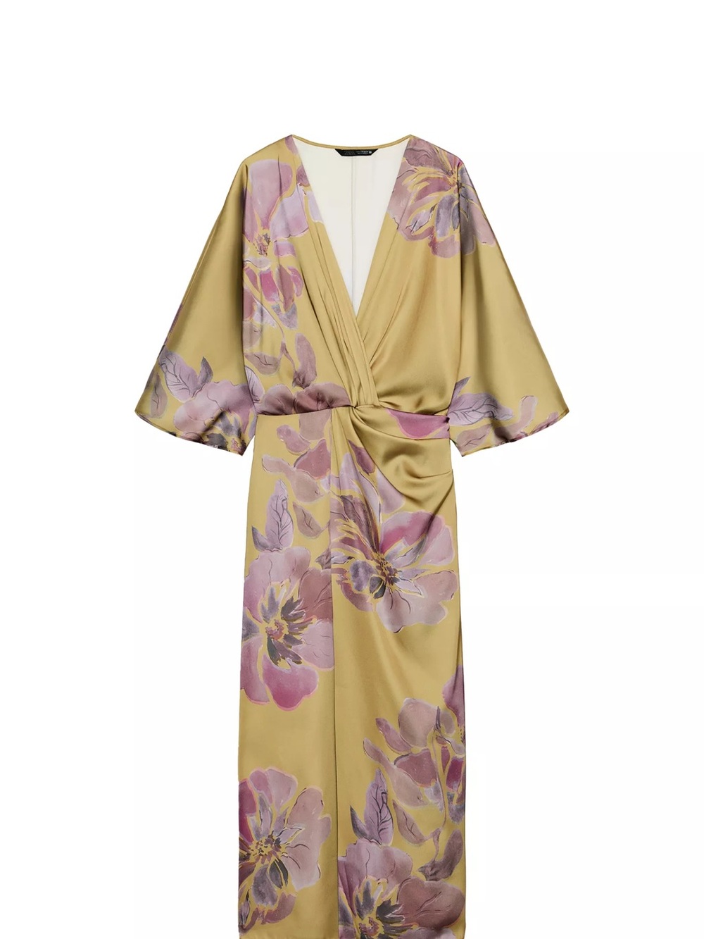 NWT Zara Satin Printed Midi Dress in Brown-Green Lilac Floral, Med - Picture 2 of 2